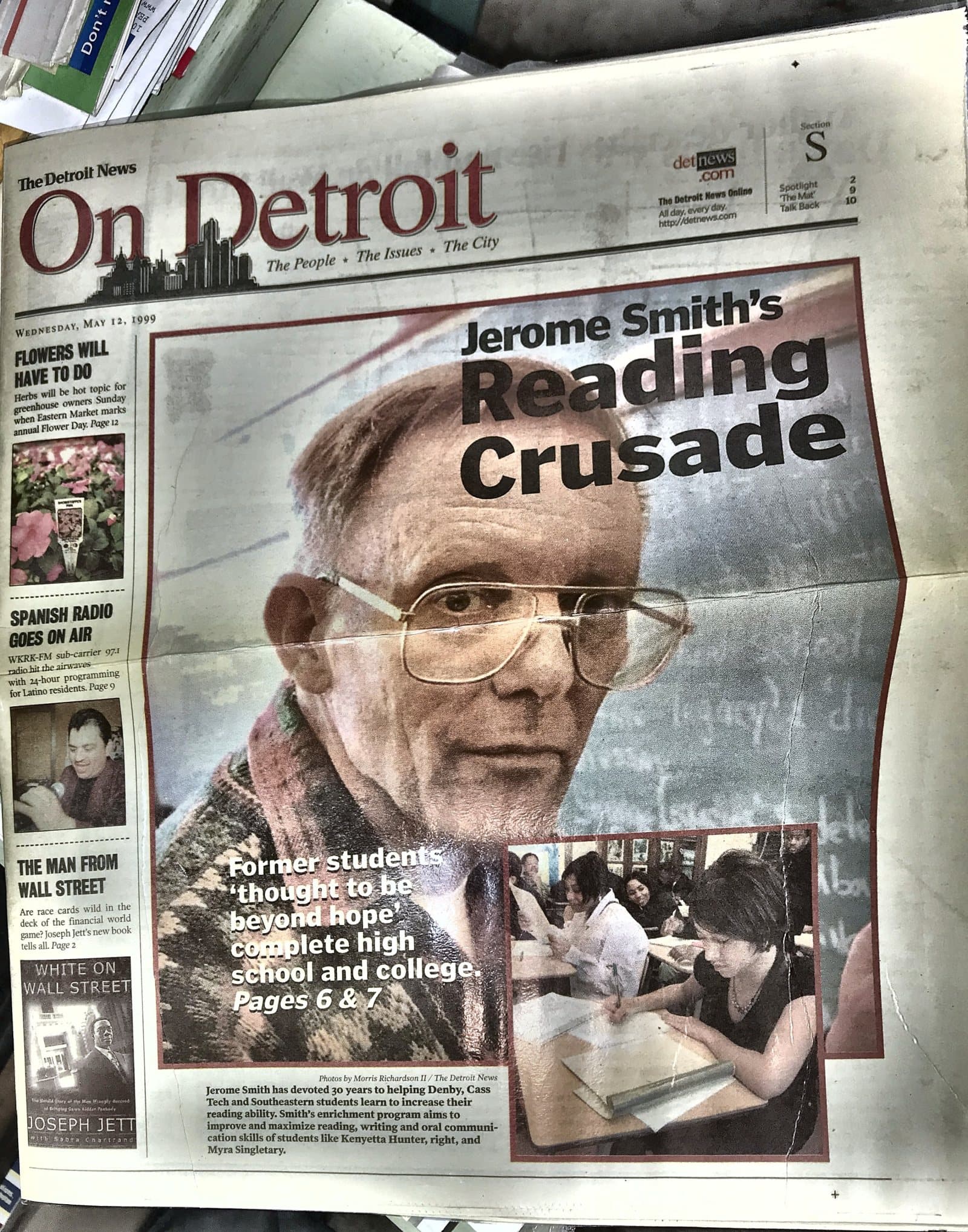 The Detroit News 'On Detroit' cover, May 12, 1999 — 'Jerome Smith's Reading Crusade,' with a portrait of Jerome Smith.
